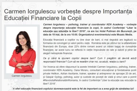 Carmen Iorgulescu vorbește despre Importanța Educației Financiare la Copii