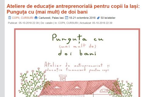 Ateliere de educație antreprenorială pentru copii la Iași: Punguța cu (mai mult) de doi bani